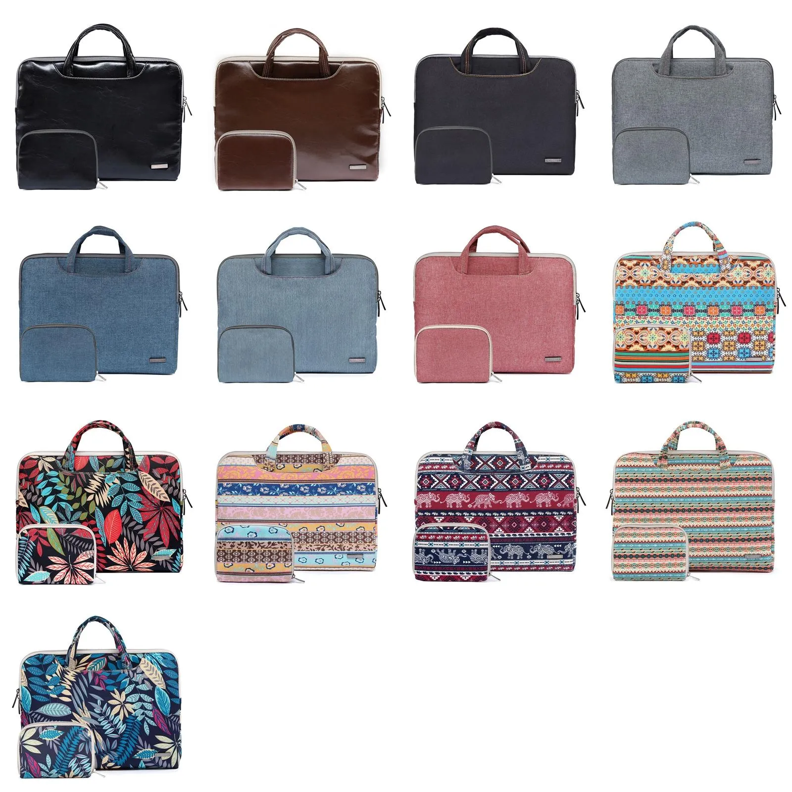 11.6 Inch Simple Business Laptop Bag | With Liner | LS-116 | Canvas | Colourful Leaves | Blue