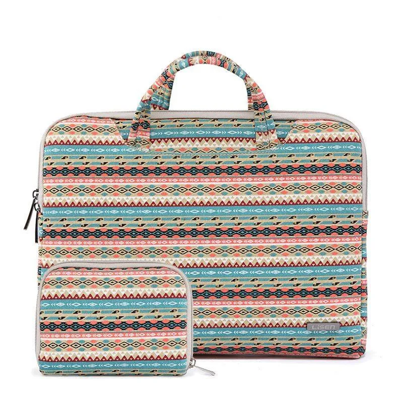 11.6 Inch Simple Business Laptop Bag | With Liner | LS-116 | Canvas | Colourful Leaves | Blue