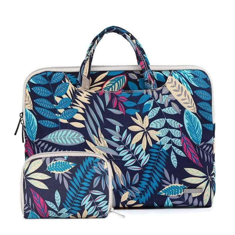 11.6 Inch Simple Business Laptop Bag | With Liner | LS-116 | Canvas | Colourful Leaves | Blue