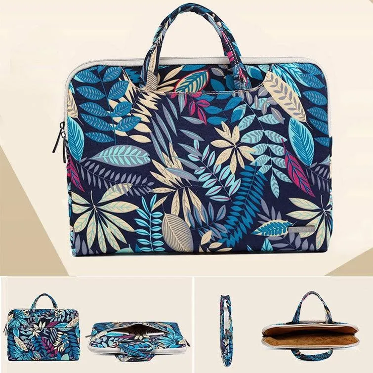 11.6 Inch Simple Business Laptop Bag | With Liner | LS-116 | Canvas | Colourful Leaves | Blue