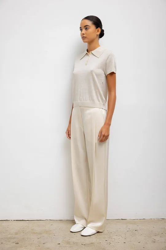 Barb Pleated High Waist Pant in Cream