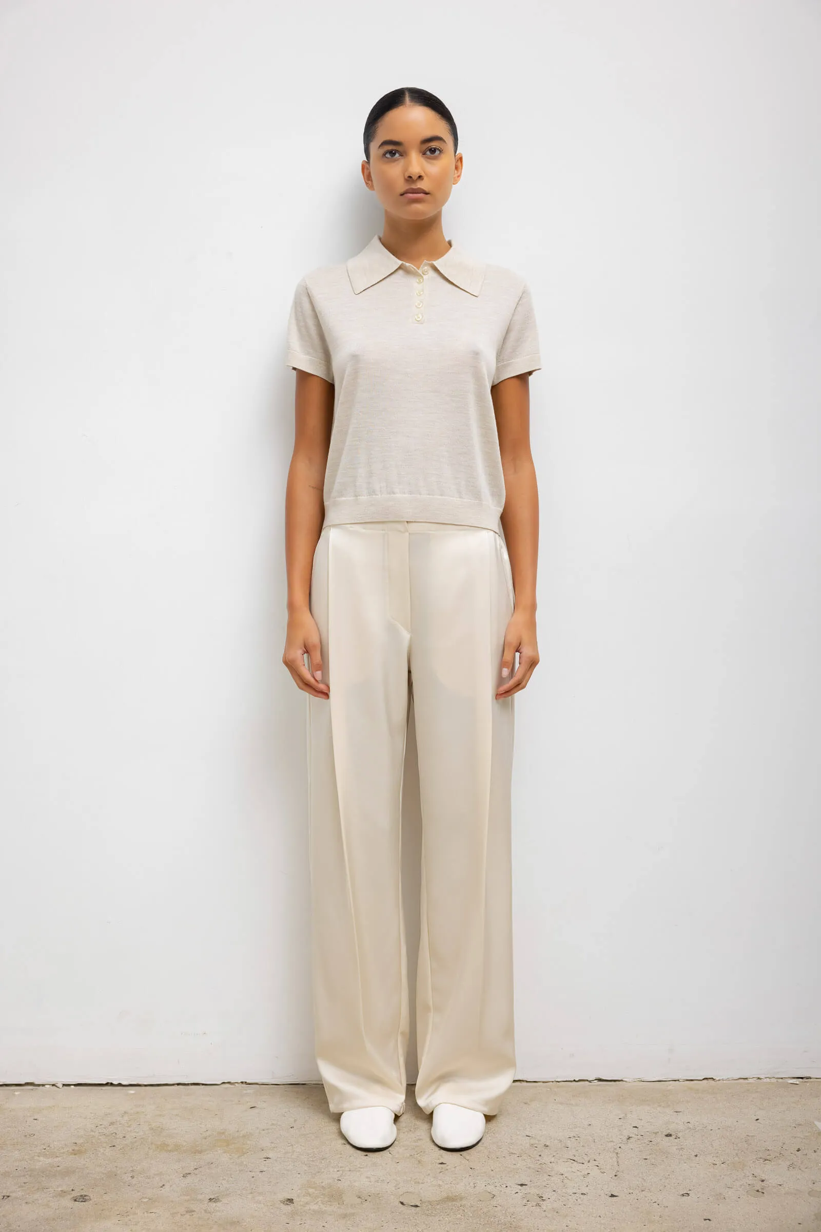 Barb Pleated High Waist Pant in Cream