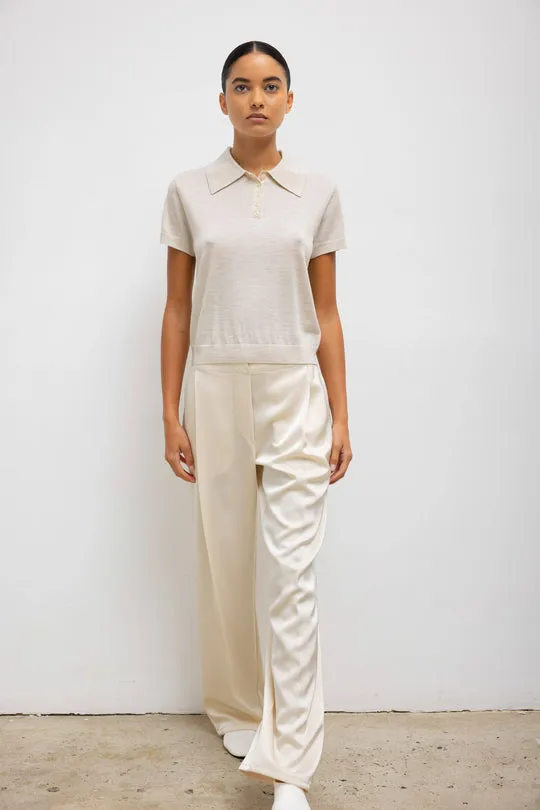 Barb Pleated High Waist Pant in Cream