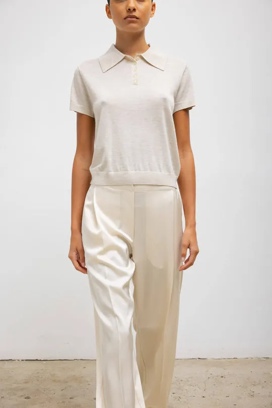 Barb Pleated High Waist Pant in Cream