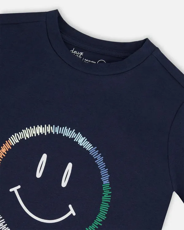 Deux Par Deux Boys Jersey Tee With Print   G30U79-481   Peacoat