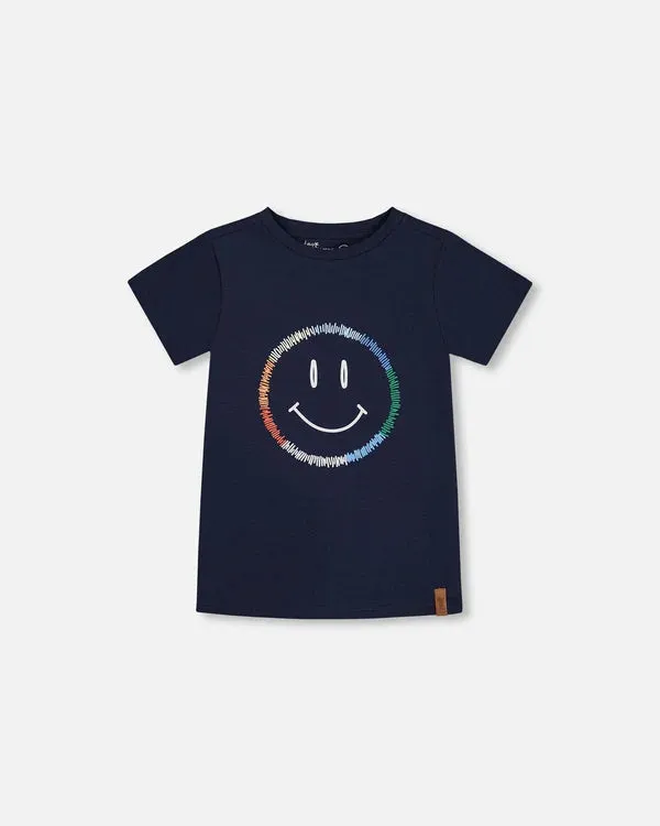 Deux Par Deux Boys Jersey Tee With Print   G30U79-481   Peacoat