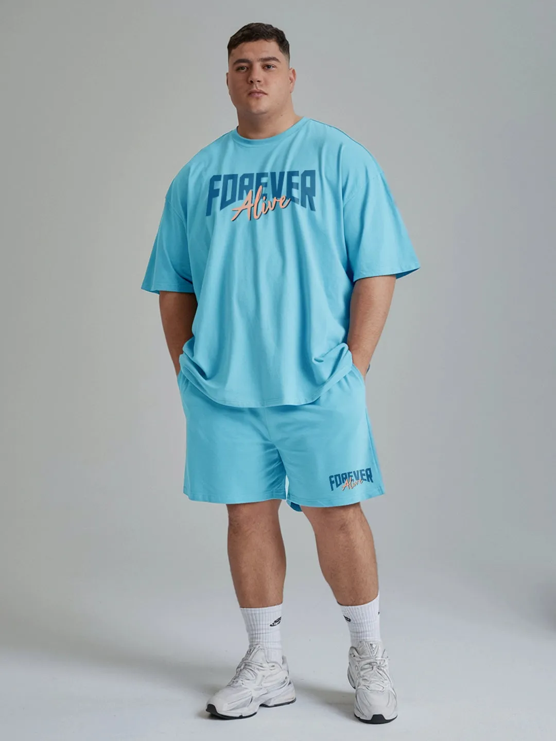 Forever Alive Cotton Mens T Shirt and Shorts Combo Set (Plus Size)