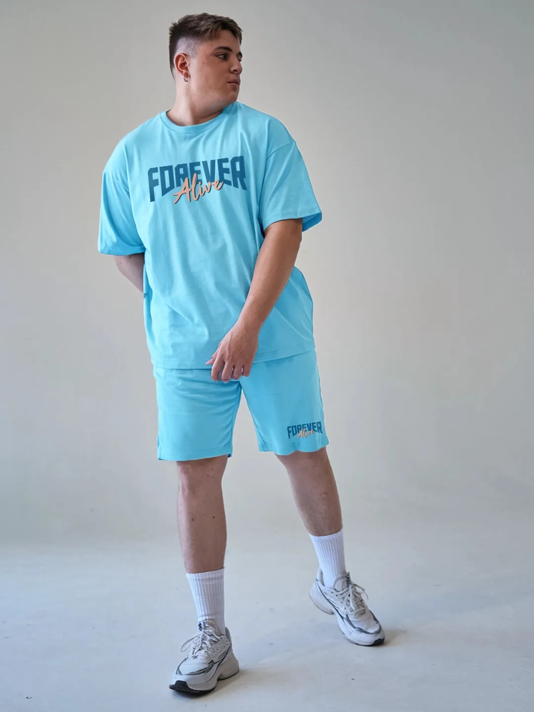 Forever Alive Cotton Mens T Shirt and Shorts Combo Set