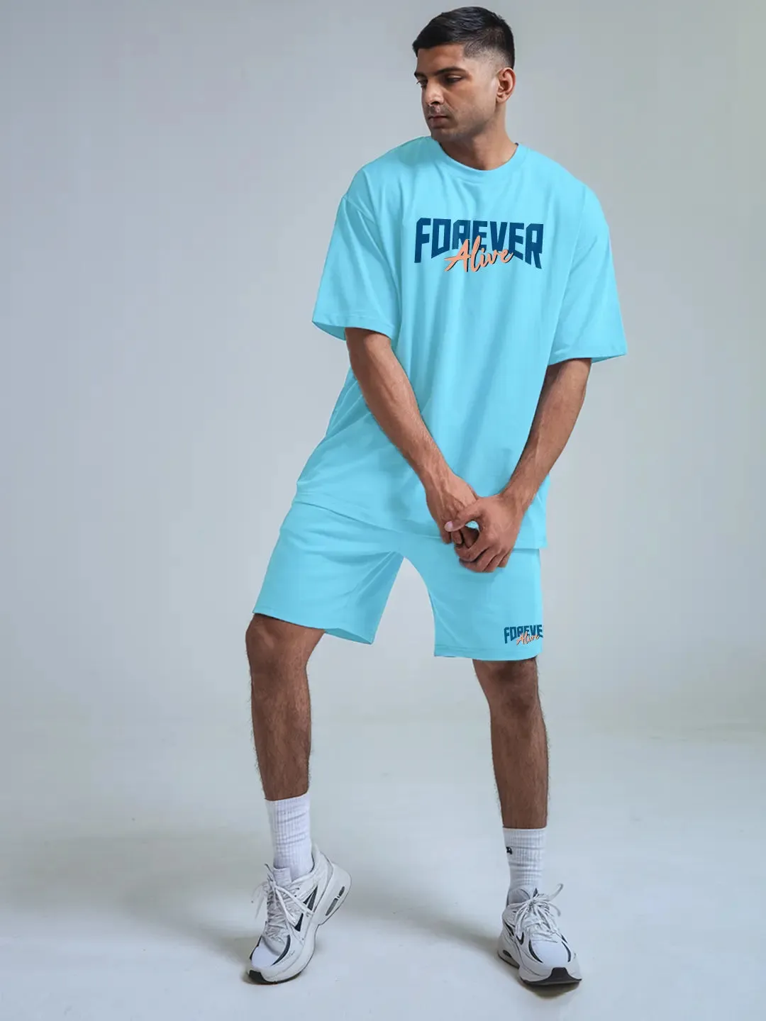 Forever Alive Cotton Mens T Shirt and Shorts Combo Set