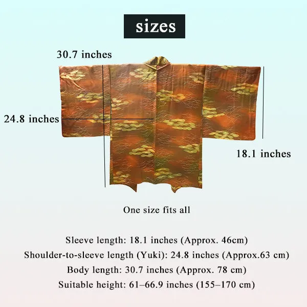 Gender-Neutral Vintage Haori Jacket ,Dewdrop lawn on brown background