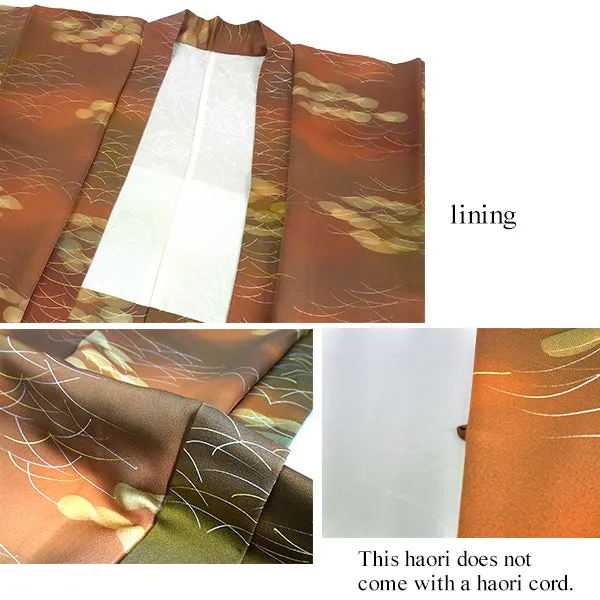 Gender-Neutral Vintage Haori Jacket ,Dewdrop lawn on brown background