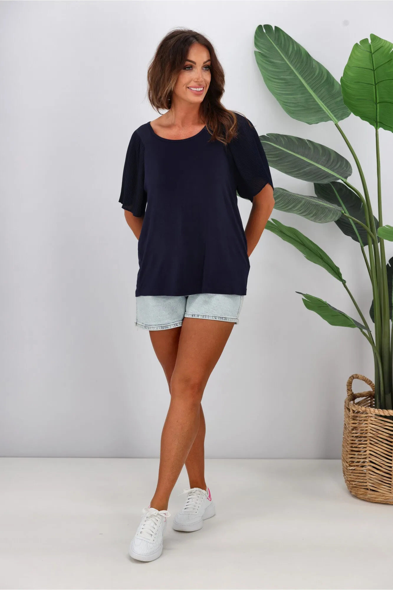 Gloss by Shine On Selina Pleated Raglan Top Midnight