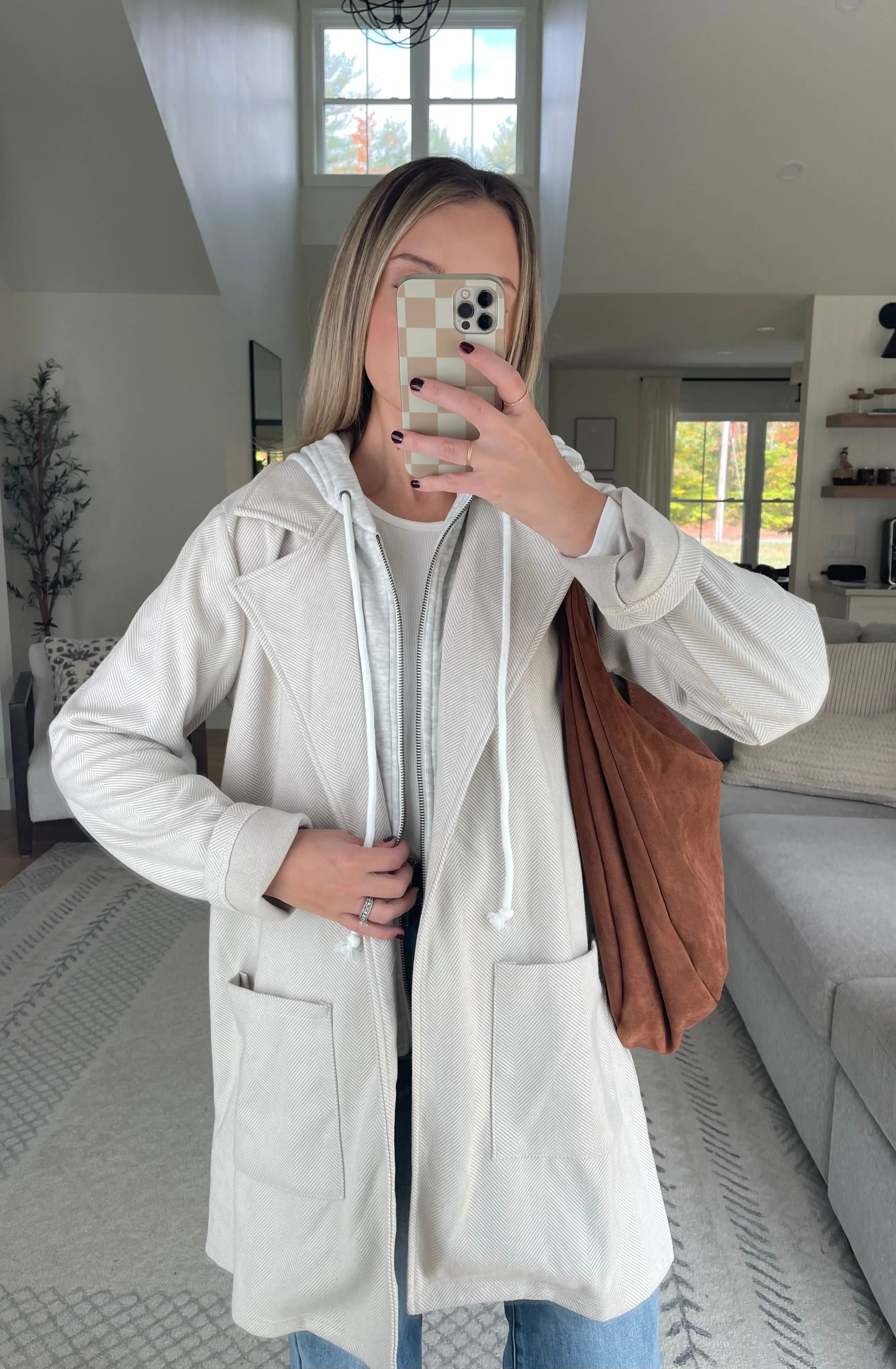 Herringbone Removable Hoodie Peacoat
