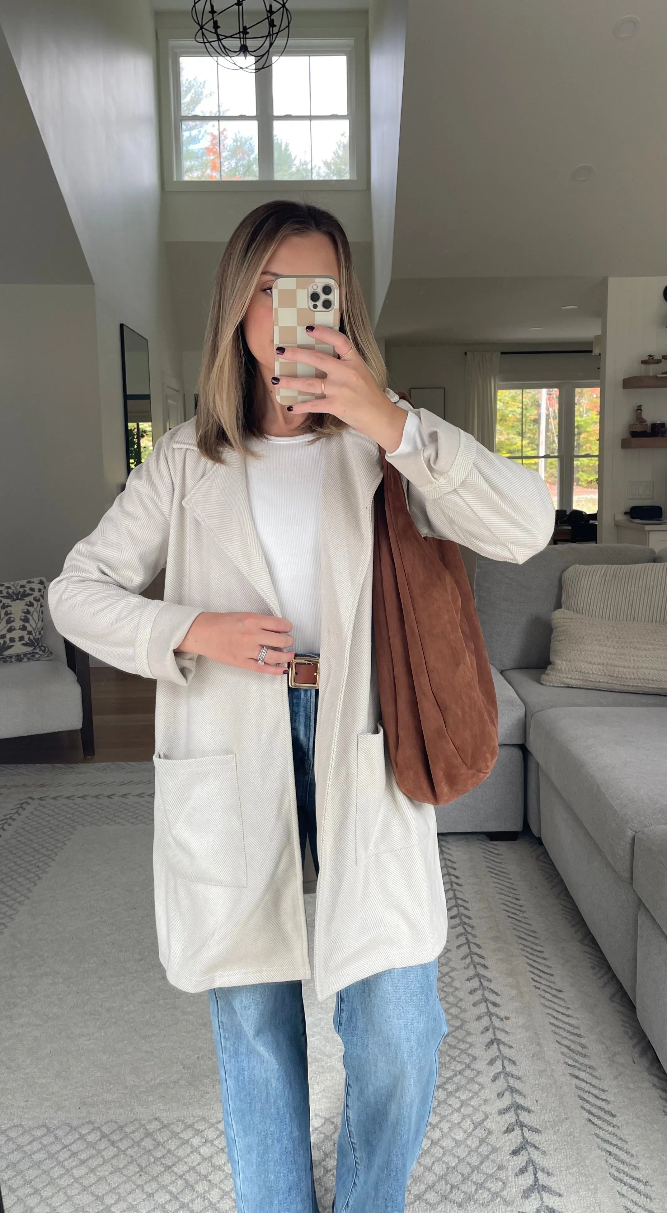 Herringbone Removable Hoodie Peacoat