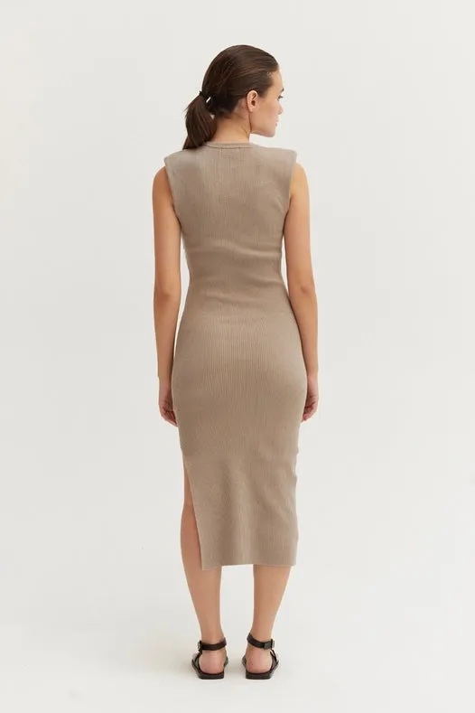 Iris Power Shoulder Ribbed Sweater Dress Cream
