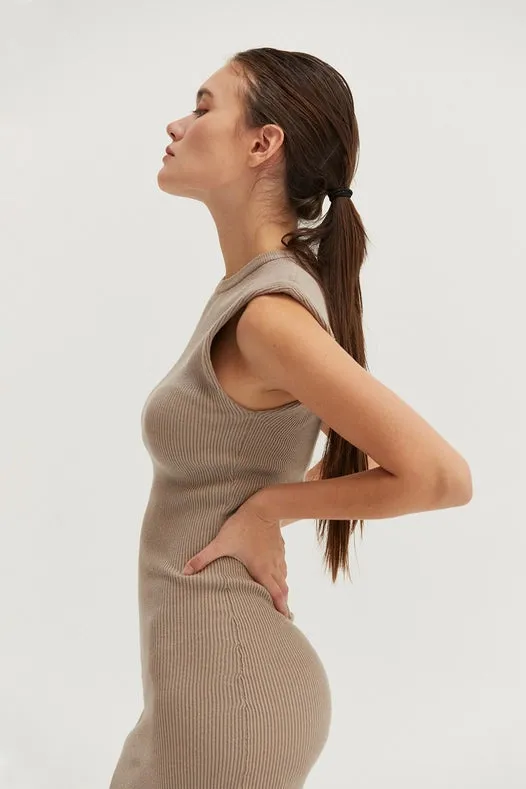 Iris Power Shoulder Ribbed Sweater Dress Cream