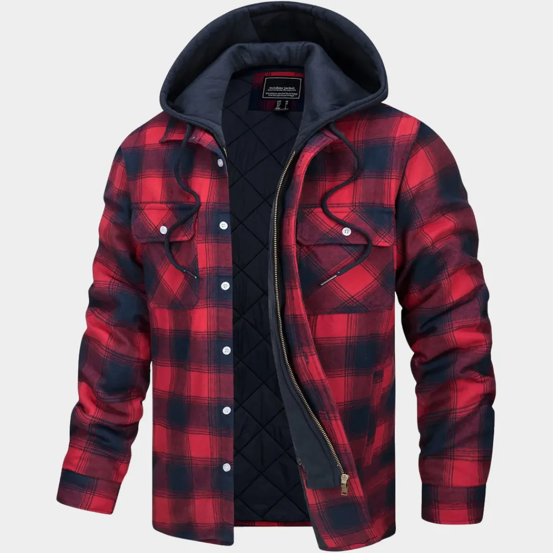 Mens Flannel Shirt Jacket  Quilted Lined Button-Up Hoodie  Long Sleeve Thick Cotton Outerwear  Relaxed Fit  Multiple Colours