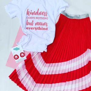 Pleated elastic waist skirt - red, pink and white