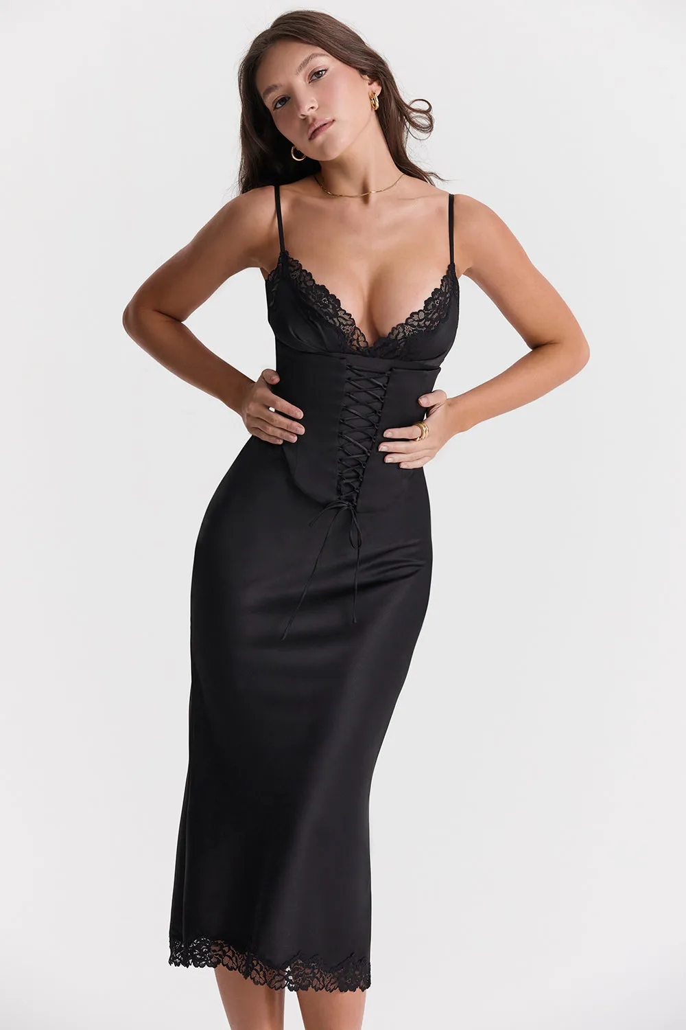 SALMA SATIN SLIP MAXI DRESS - Black