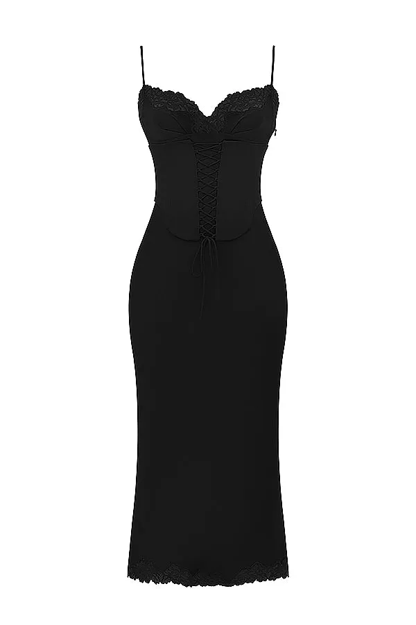 SALMA SATIN SLIP MAXI DRESS - Black