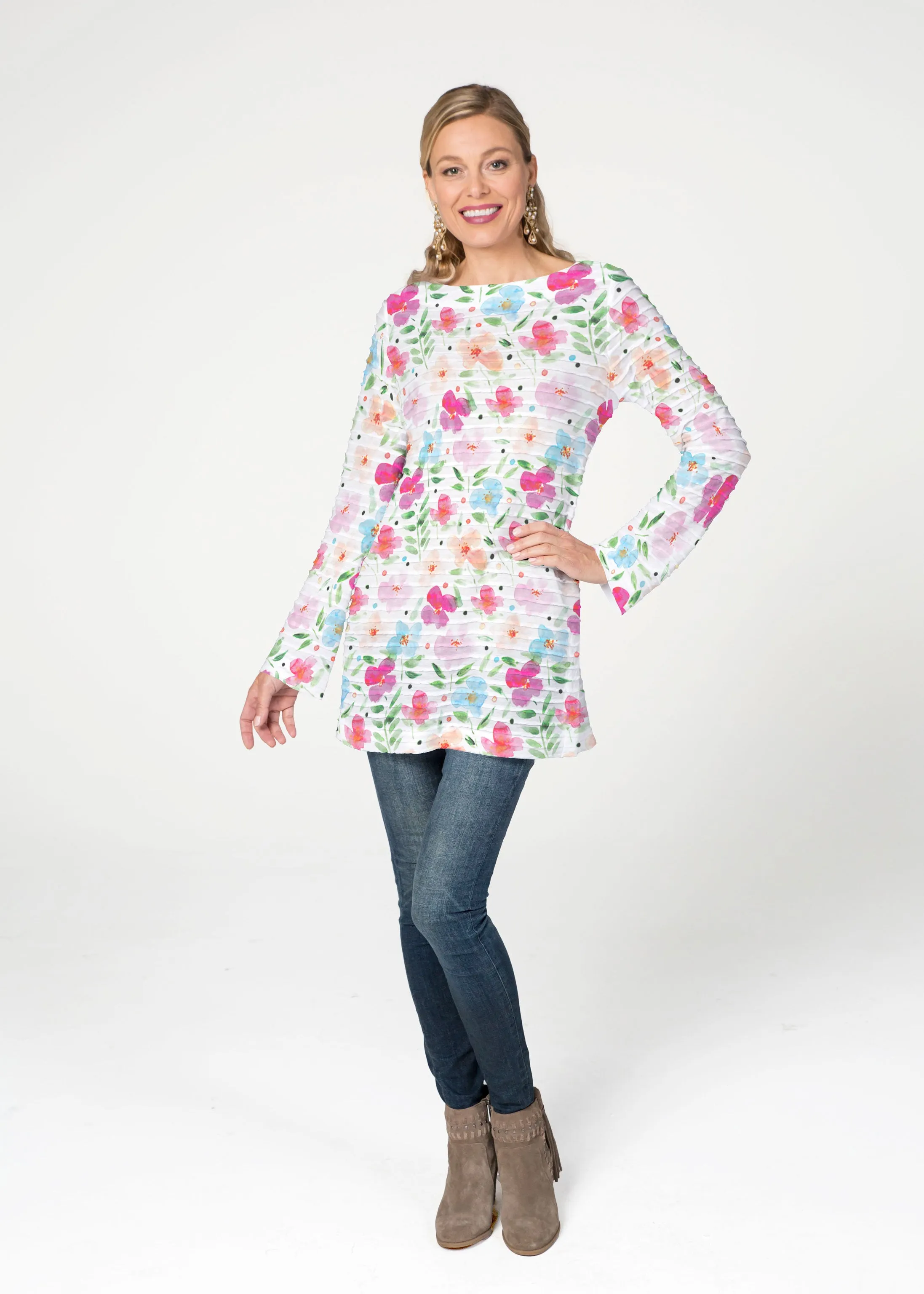 Vibrant Meadow (8026) ~ Banded Boatneck Tunic