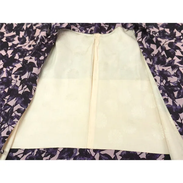 Vintage Haori Kimono Jacket Silk, Soft Pink base, Purple Leaf Design
