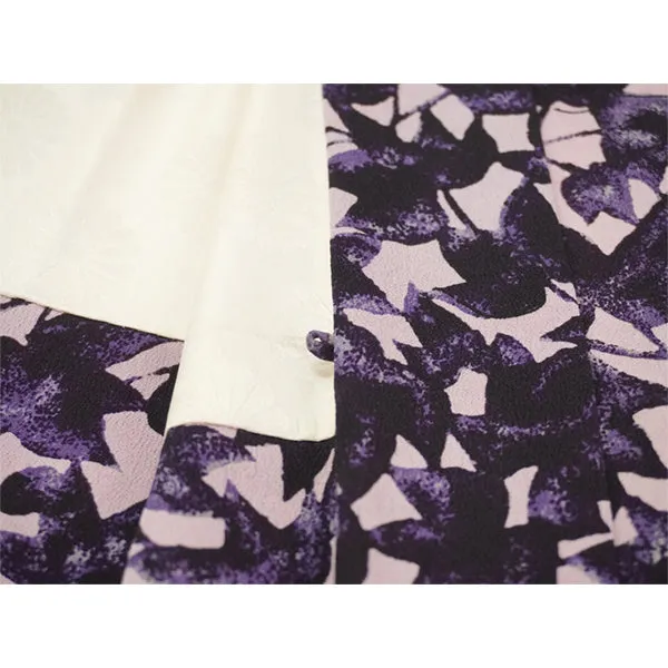 Vintage Haori Kimono Jacket Silk, Soft Pink base, Purple Leaf Design