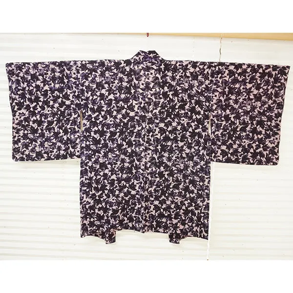 Vintage Haori Kimono Jacket Silk, Soft Pink base, Purple Leaf Design
