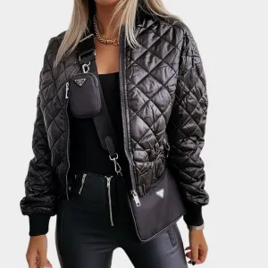 Women's Quilted Puffer Jacket  Short MA1 Style  Sequin Angel Wings  Warm & Stylish  Multiple Colours