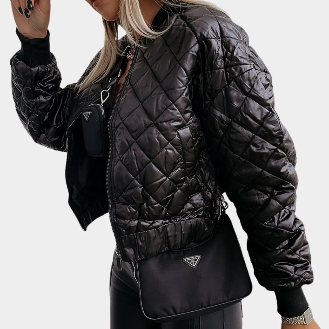 Women's Quilted Puffer Jacket  Short MA1 Style  Sequin Angel Wings  Warm & Stylish  Multiple Colours