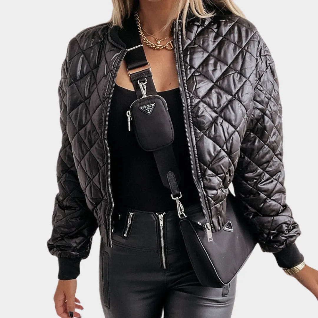 Women's Quilted Puffer Jacket  Short MA1 Style  Sequin Angel Wings  Warm & Stylish  Multiple Colours